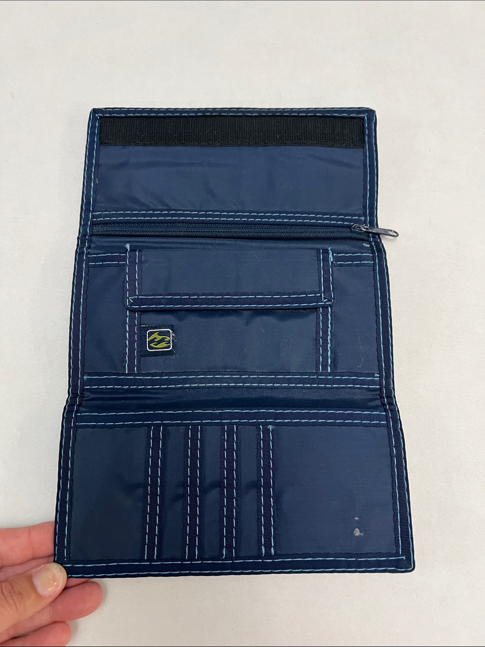 BILLABONG 90’s JEAN TRI-FOLD BOHO FLORAL EMBROIDERED BLUE WALLET VINTAGE - Picture 5 of 12